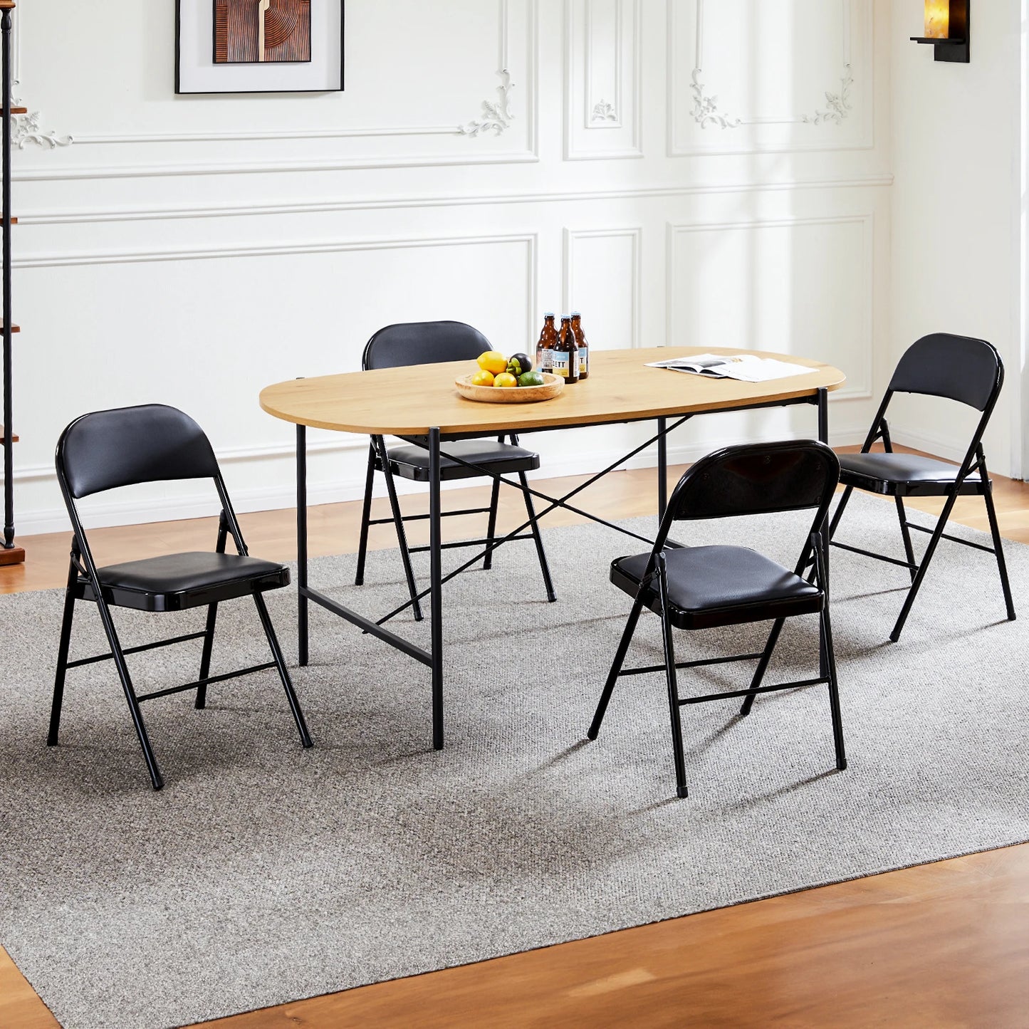 JHK Leather Padded Folding Chairs 2 Pack For Home Office