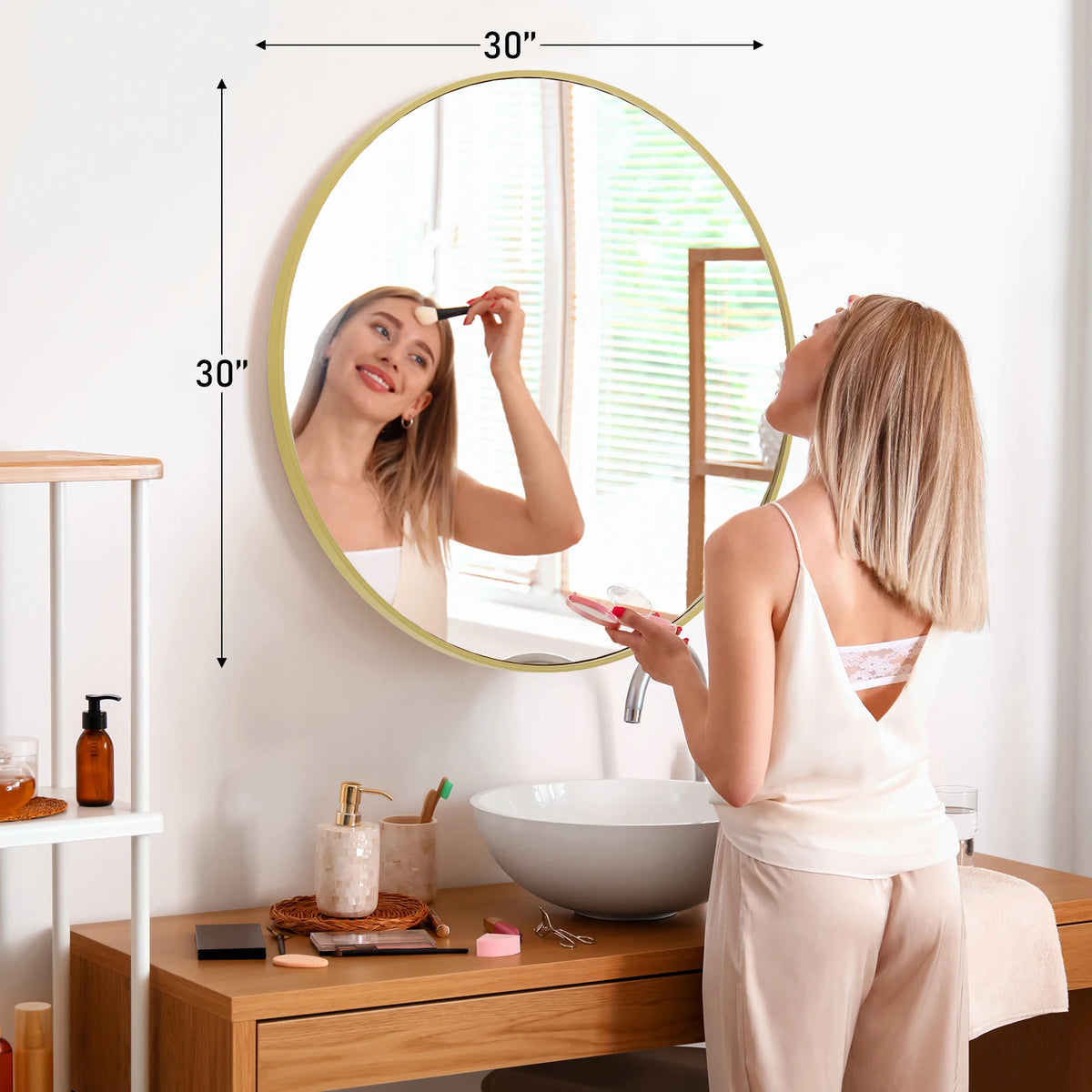 JHK Modern Round Framed Wall Mirror for Bedroom Decor