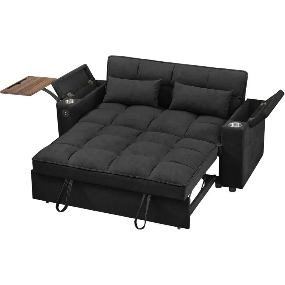 3-in-1 Folding Convertible Sofa Bed With Pullout And Swivel Table