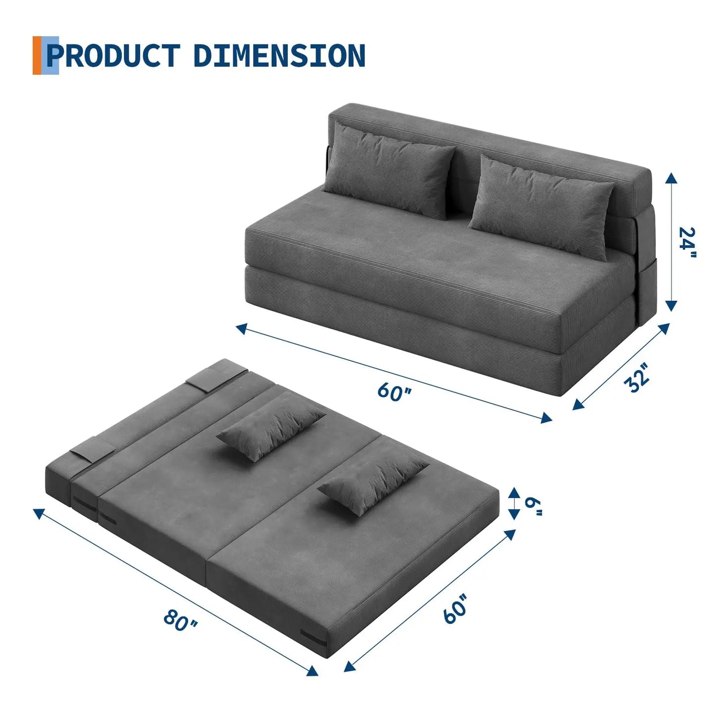 HobbyLane 4-In-1 Folding Sofa Bed With Pillow Space-Saving