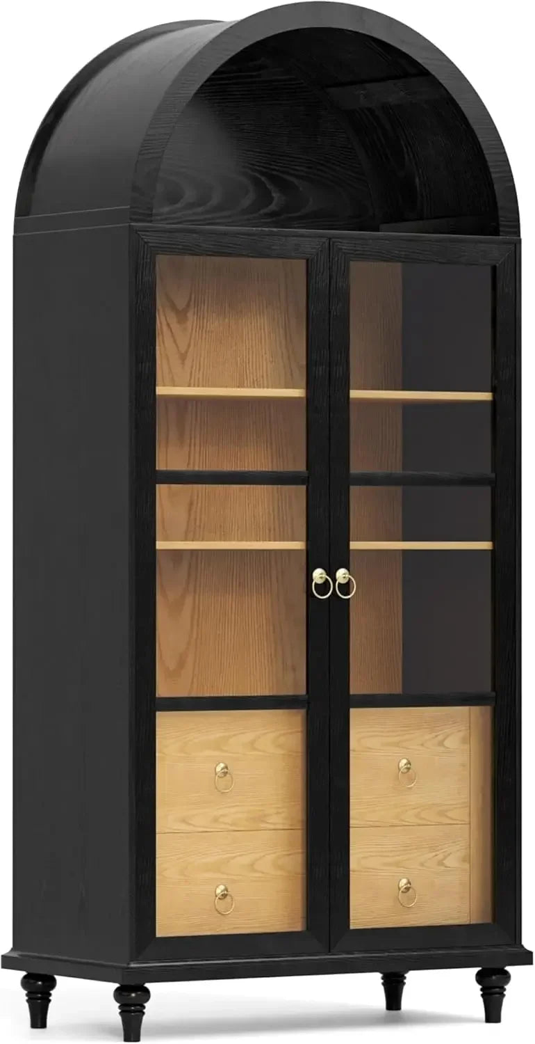 Modern Arched Storage Cabinet With Glass Doors And Drawers