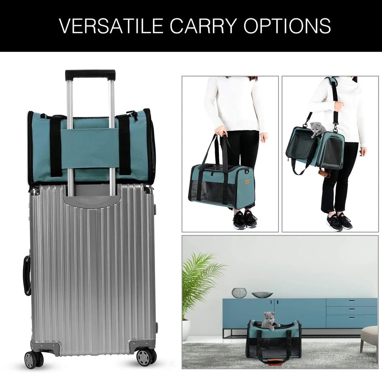 Portable Foldable Cat Carrier, Soft-Sided Pet Bag for Dogs & Cats up to 22 lbs, Airline Approved Travel Puppy Carrier with Two