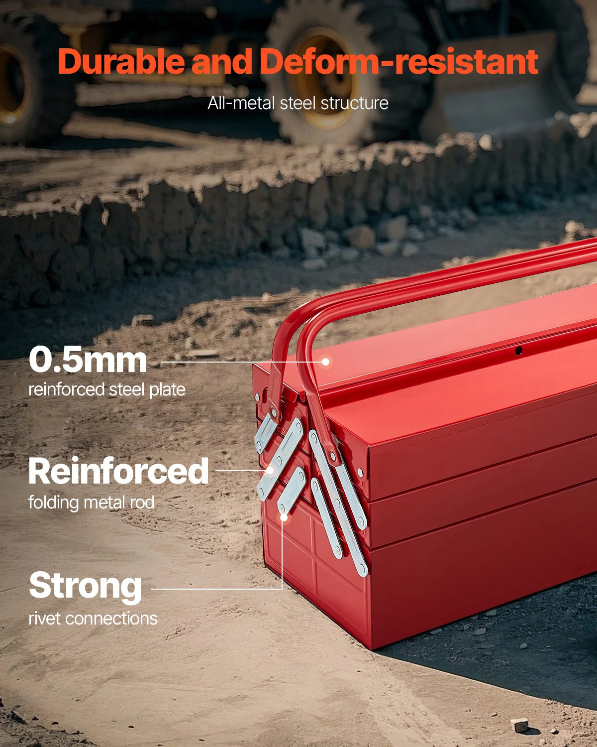 SucceBuy 18in Metal Tool Box 3-Tier 5-Tray Portable Folding Tool Chest Organizer with Handle Toolbox for Warehouse Repair Shop