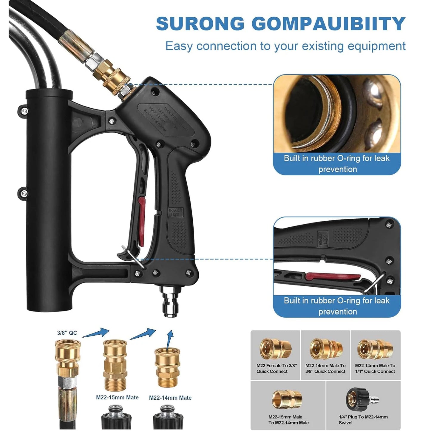 24" Pressure Washer Surface Cleaner with Dual Handles Stainless Steel 4-Wheel Design for Driveways Sidewalks Curbs Decks & Patio