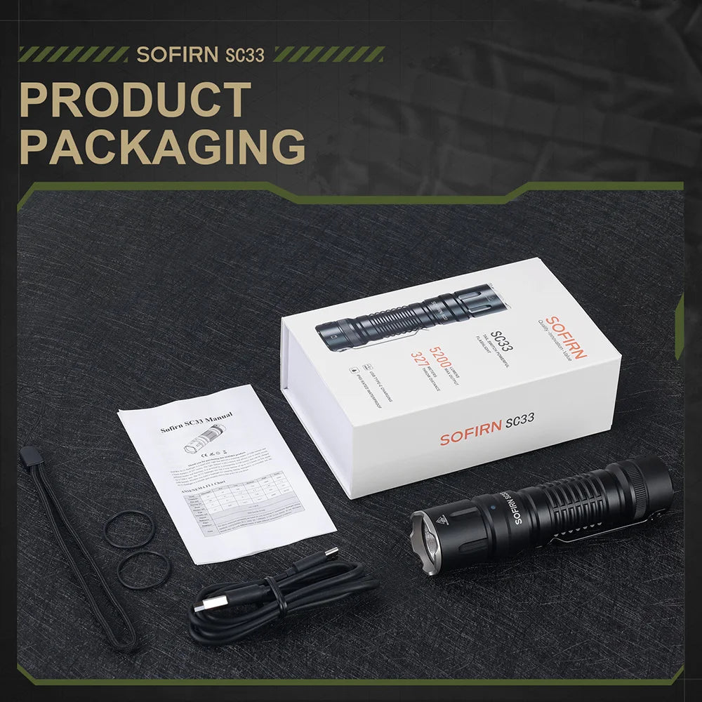 Sofirn SC33 Tactical Rechargeable LED Flashlight With USB C Charging