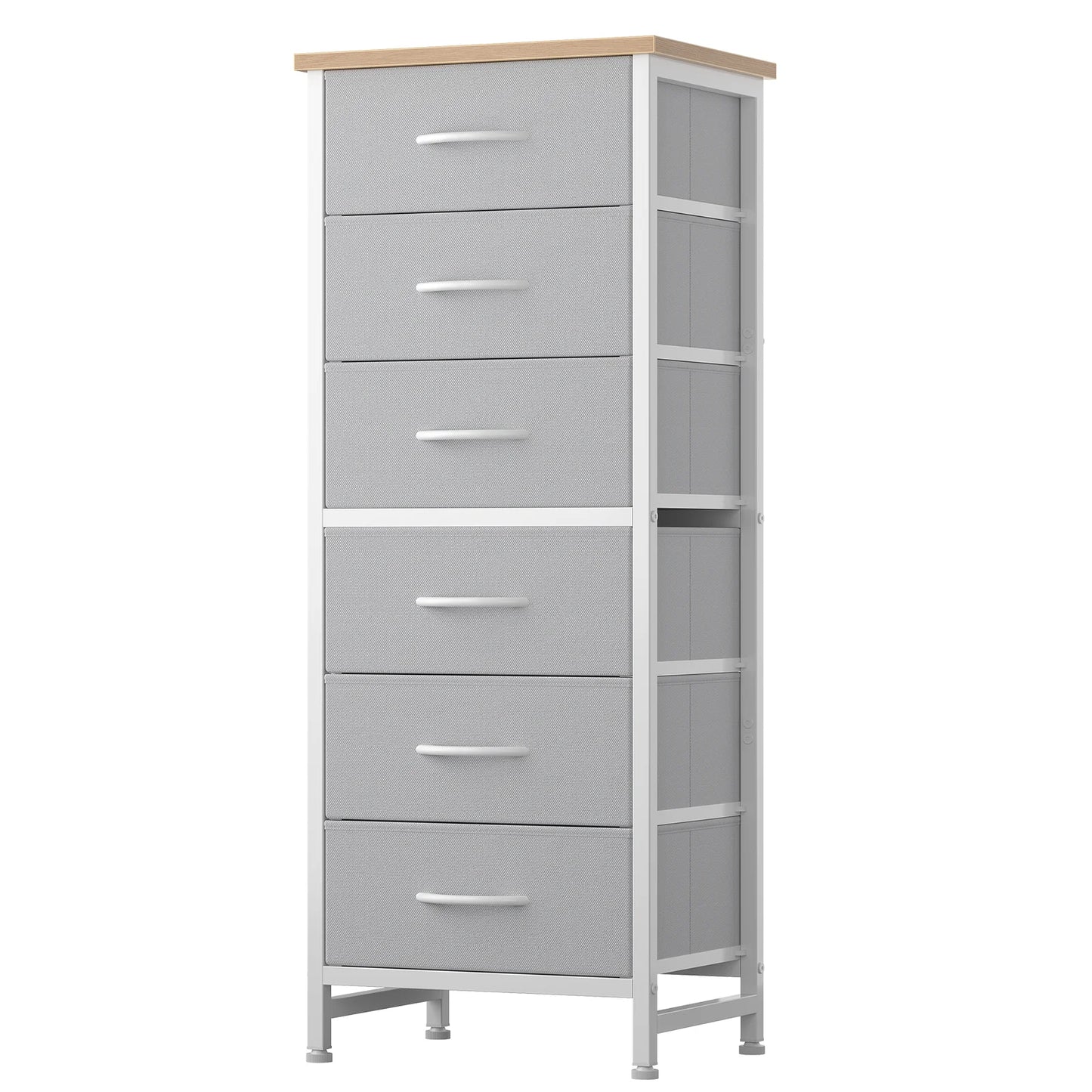 JHK Tall 6 Fabric Drawer Dresser for Bedroom Wood Top and Metal Frame Skinny Chest of Drawers Narrow Storage Tower with Organization Furniture