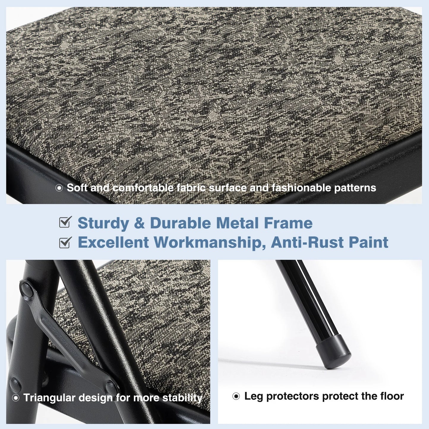 MCQ 4 Pack Foldable Fabric Padded Cushion Office Chair Ergonomic Metal Frame Soft Cushion Lumbar Support Heavy Capacity 330LB For Home Office