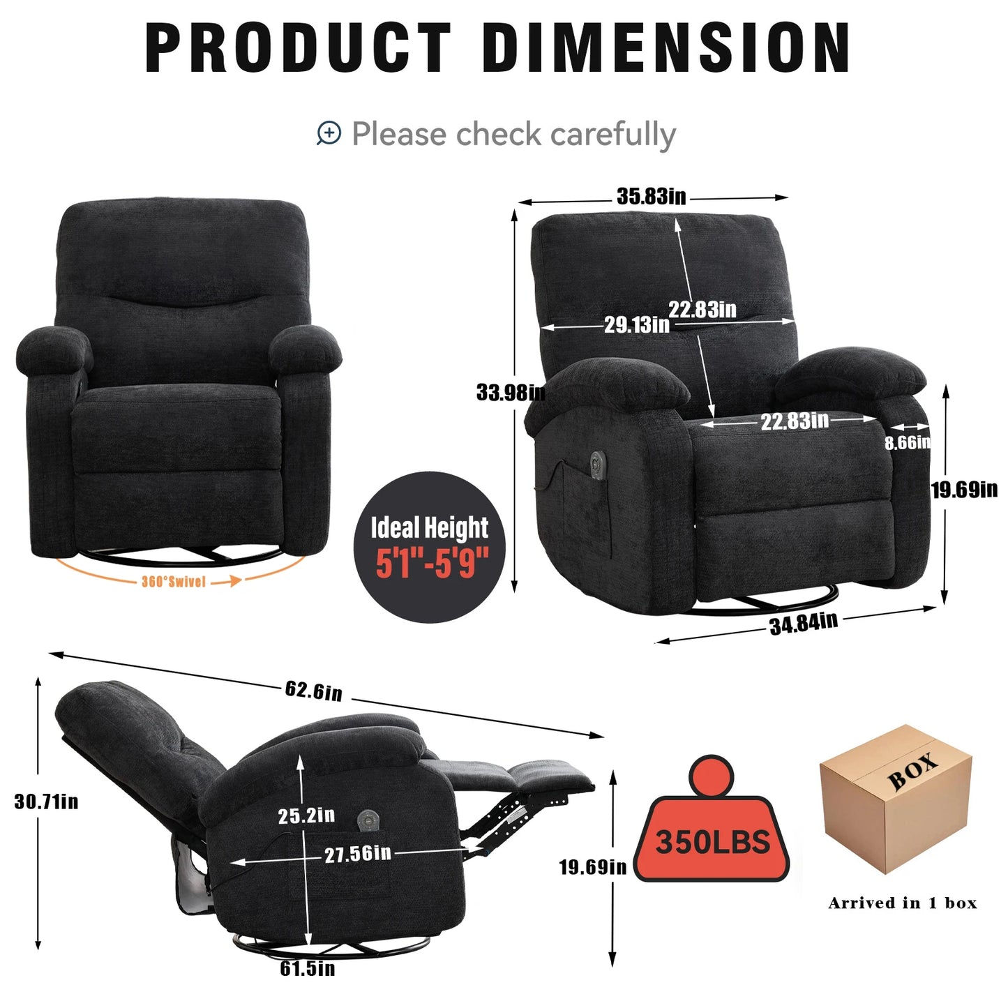 Power Lift Recliner Chair Massage Chair 360 Swivel Rocker Chair for Adults, 8 Vibrating Nodes
