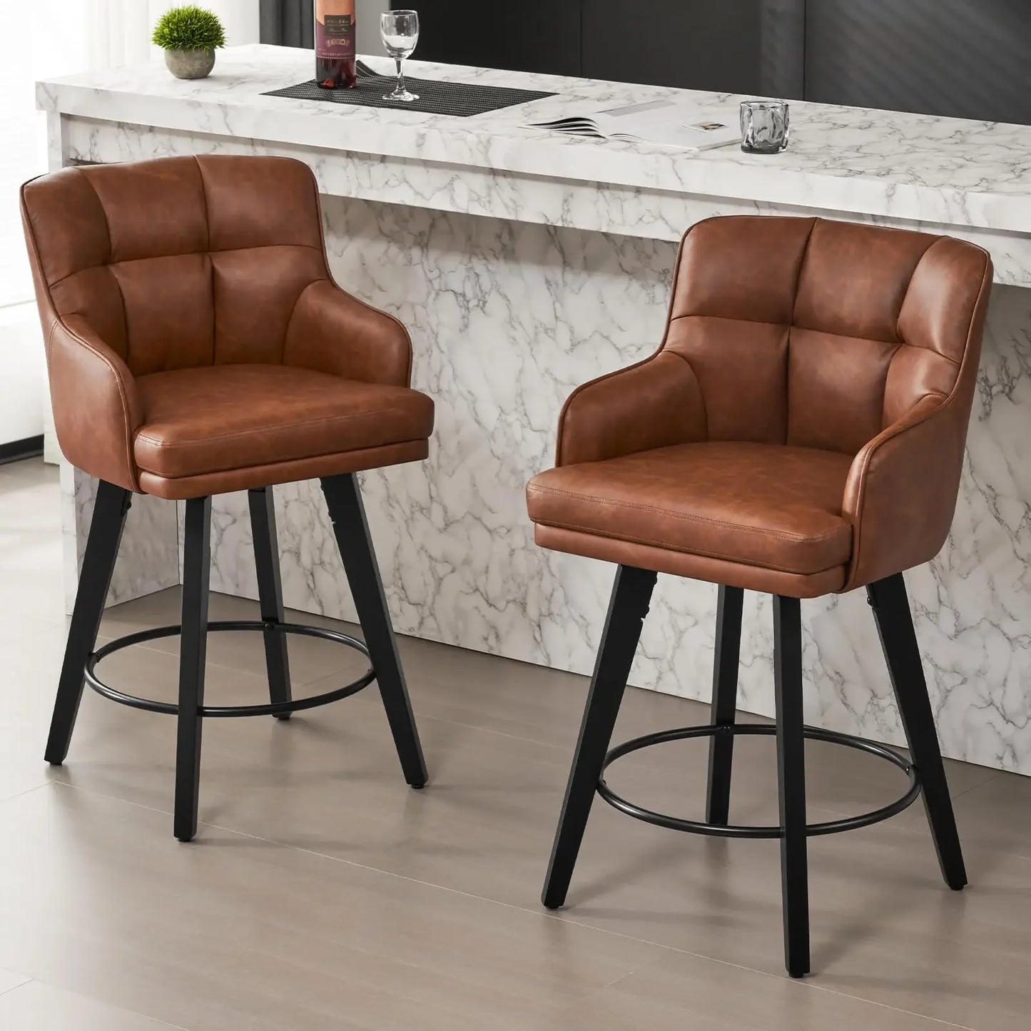 SAECKBERG 360 Degree Fabric Counter Height Swivel Bar Stools