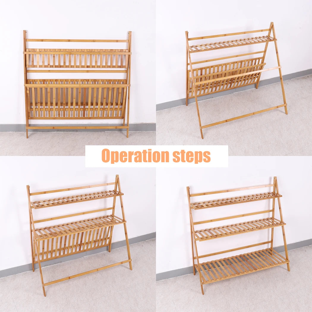 Three Tier Bamboo Plant Stand Shelf For Indoor Outdoor Display