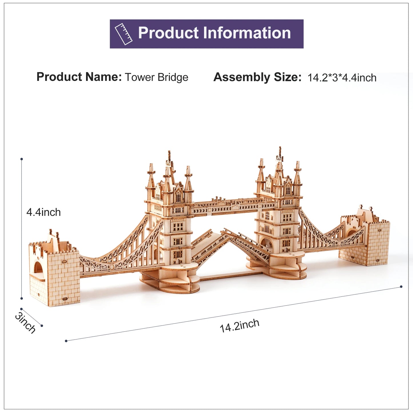 Rolife Wooden 3D Tower Bridge Model Building Kit With Led Light