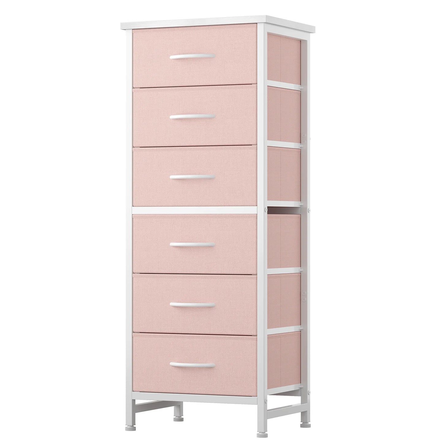 JHK Tall 6 Fabric Drawer Dresser for Bedroom Wood Top and Metal Frame Skinny Chest of Drawers Narrow Storage Tower with Organization Furniture