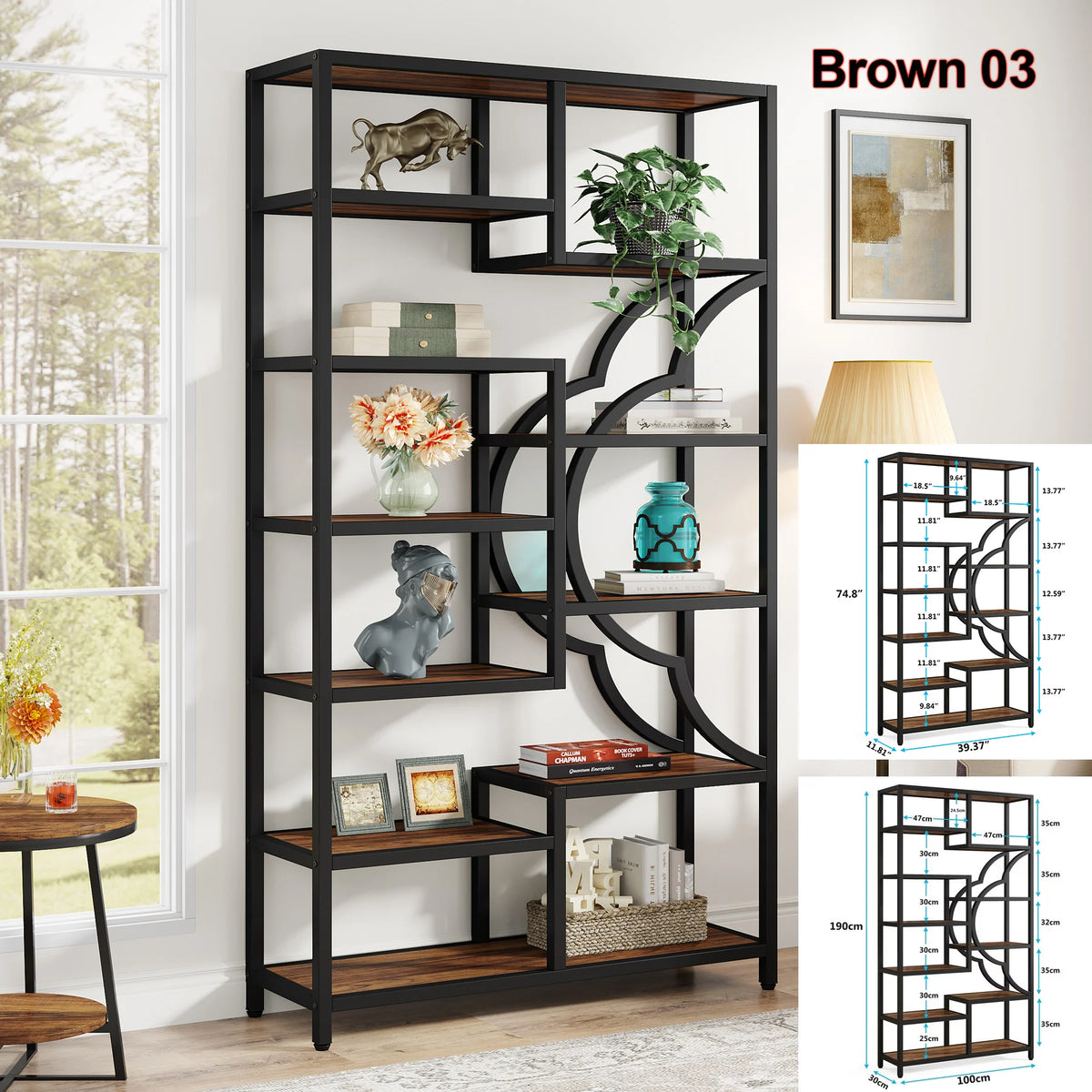 Tribesigns Industrial 5 Tier Bookshelf, Freestanding Etagere Display Shelf