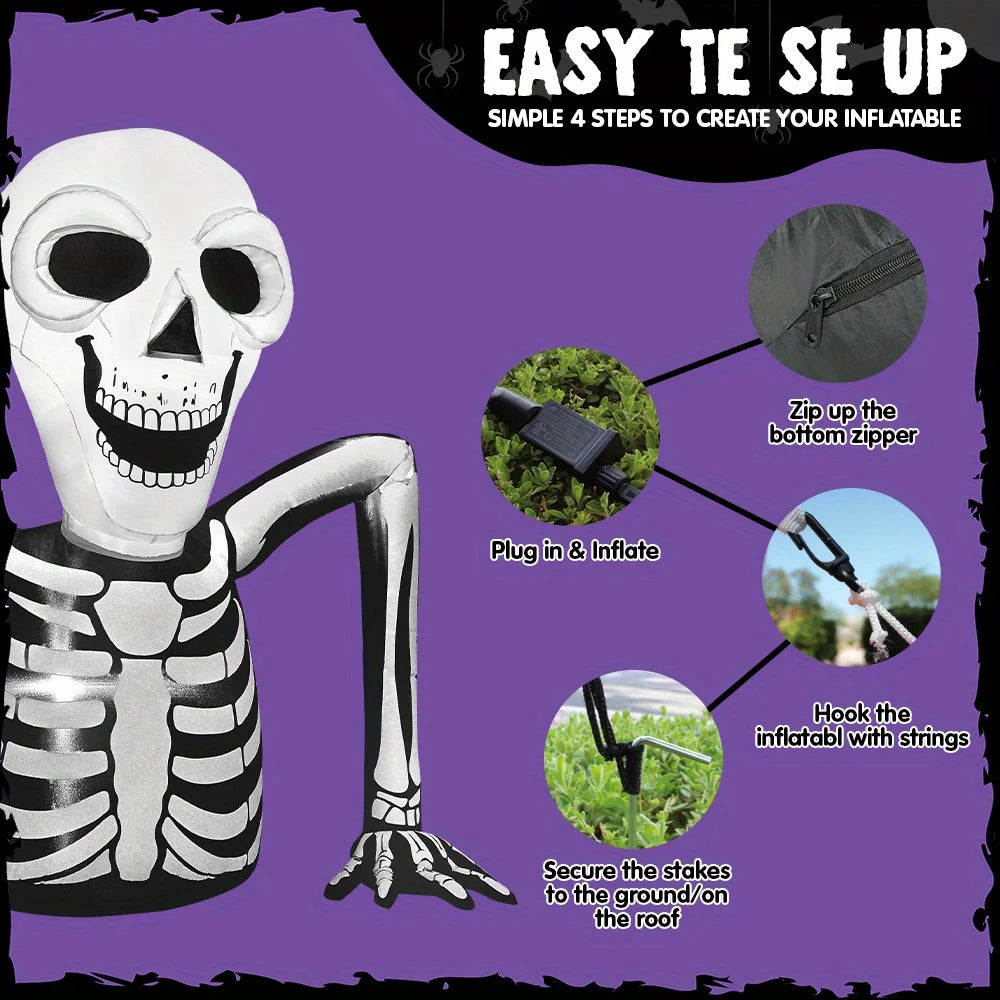 5.5 FT Long Skeleton Halloween Inflatables Outdoor Decorations Halloween Decor Blow Up Yard Decorations with LEDs Inflatable Skeleton Ground Breaker for Outside Lawn Garden Decor