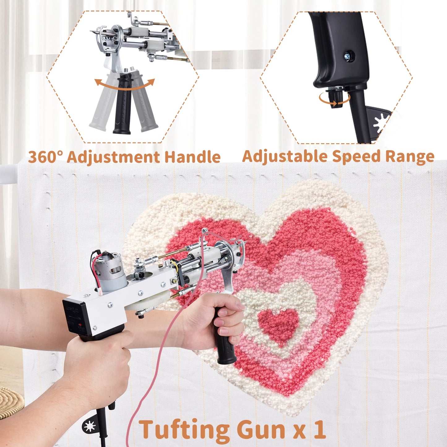 Complete Rug Tufting Kit for Adults Beginners, 2 in 1 Cut & Loop Pile Carpet Tufting Gun Kit with Carpet Trimmer, Electric Rug Maker Machine and Frame, Full DIY Rug Making Supplies Set for Home Decor Craft