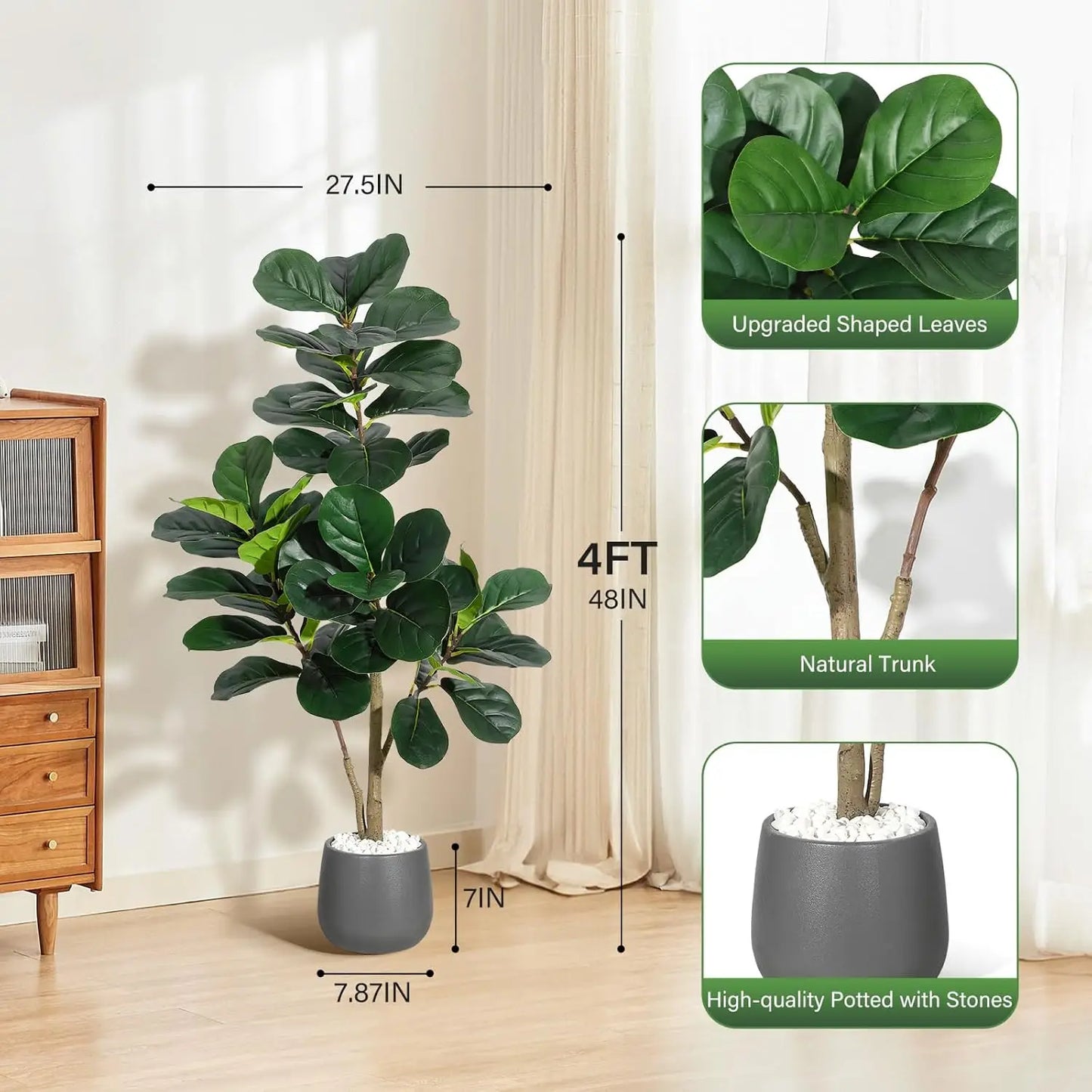 HiMISS Realistic Fiddle Leaf Fig Tree Artificial Planter Home Decor