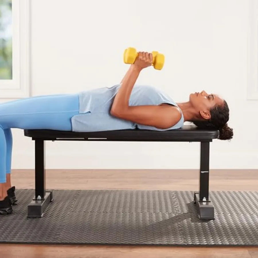 Sturdy Flat Weight Bench for Home Gym, Strength Training, Stable Assembly, Black