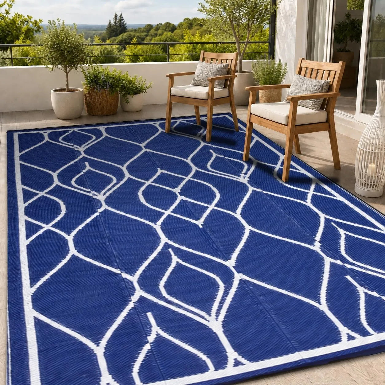 5x8 FT Indoor Outdoor Rug Waterproof Reversible Plastic Straw Patio Mat 340GSM PP Foldable Quick Dry UV Resistant Easy Clean Rug for Patio Deck RV Camping
