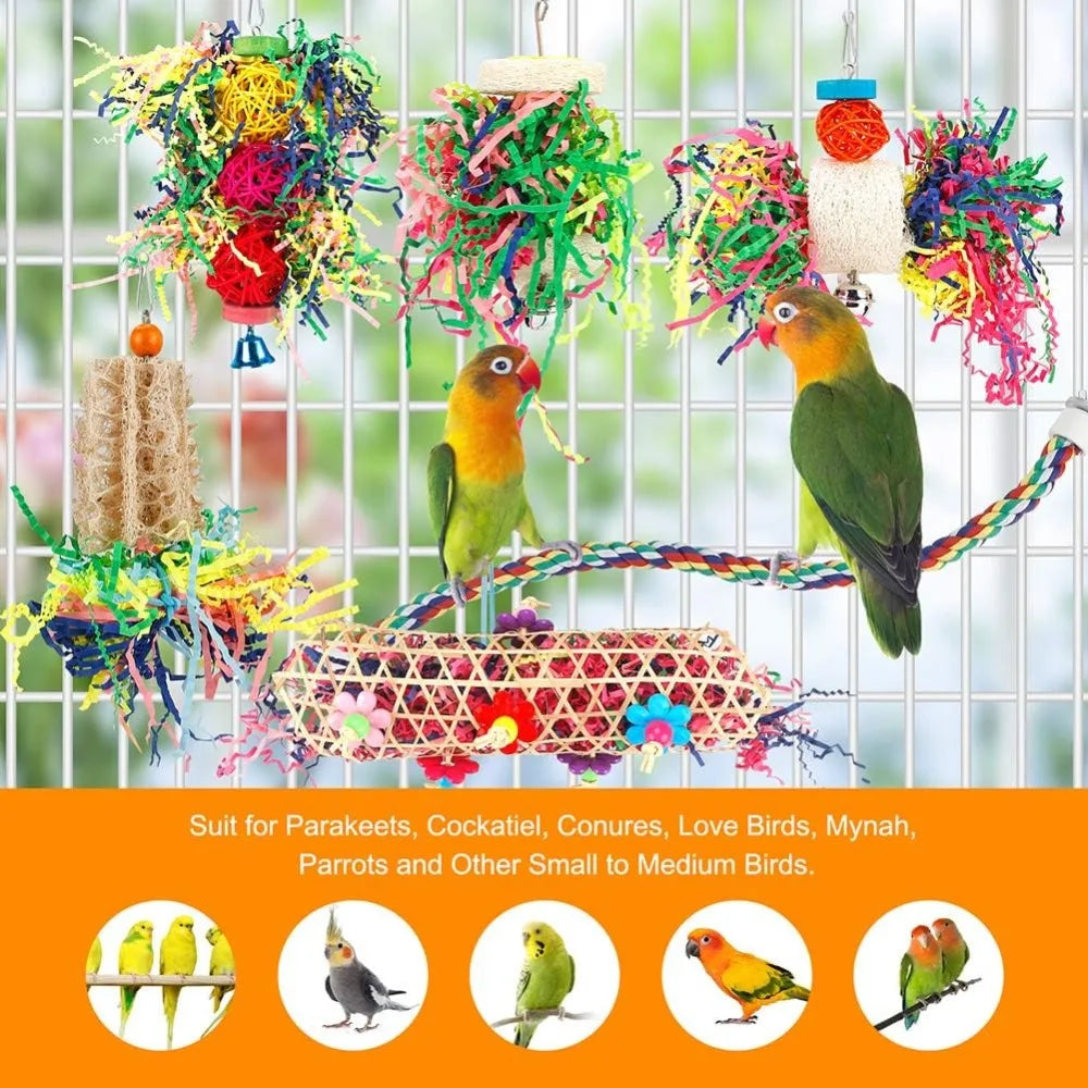 6 PCS Bird Chew Toys Cage Removal Pendant Parrot Paper Toys Bite Toys Cage-hanging Chew Paper Ball Toys Bird Foraging Toys