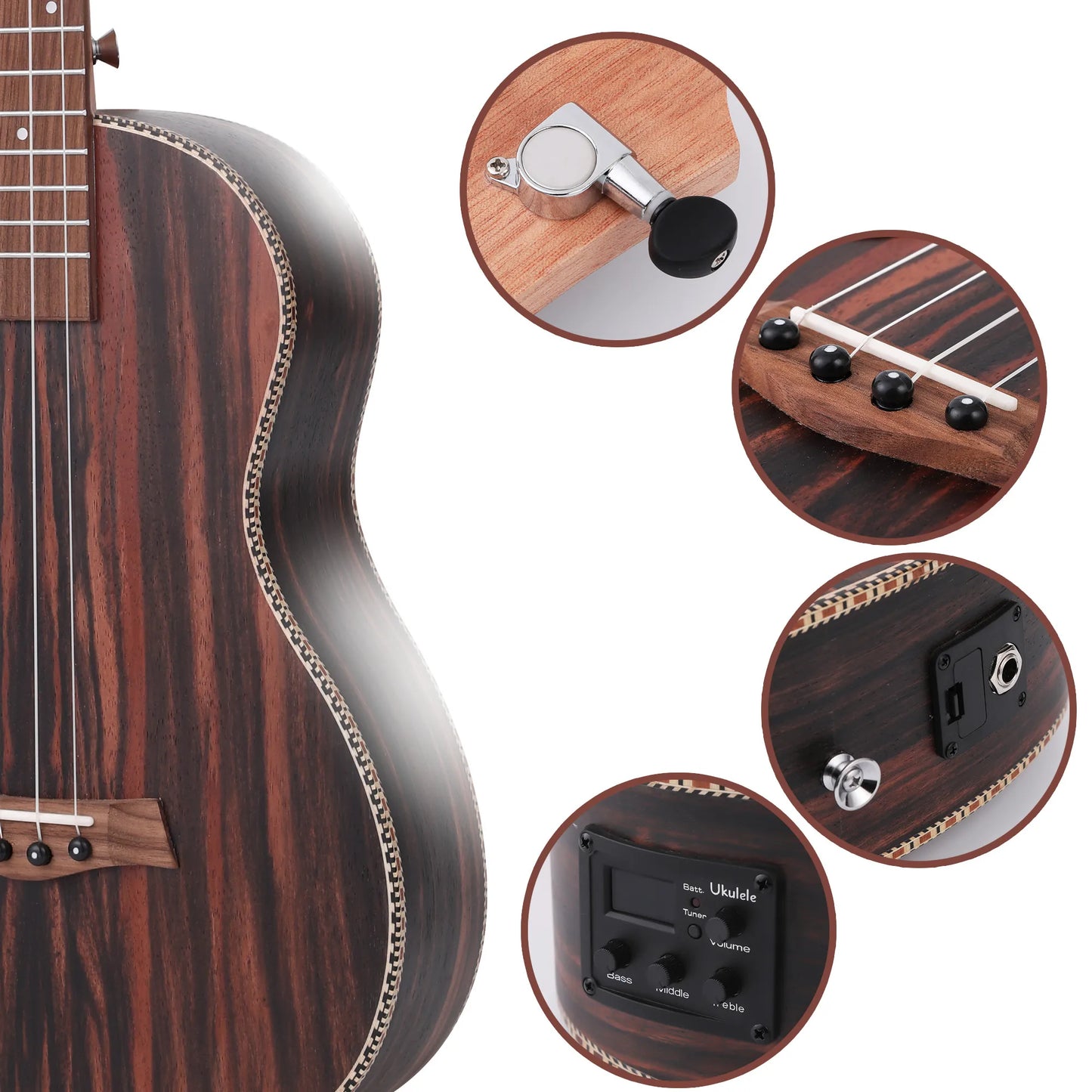 30 Inch All Blackwood Baritone Acoustic Electric Ukulele With Truss Rod with EQ with Gig Bag,Strap,Nylon String,Electric Tuner