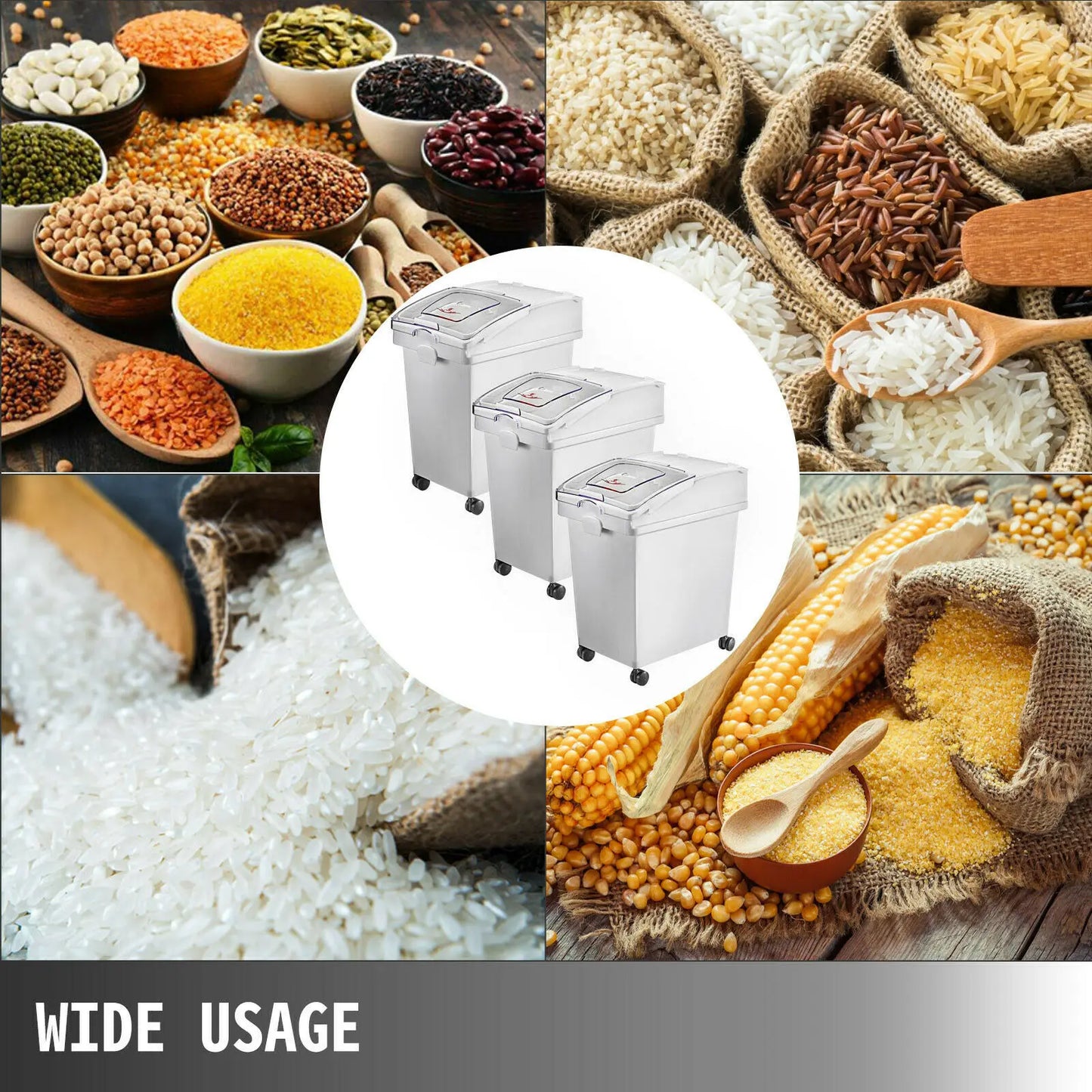 VEVOR 25L Dry Ingredient Storage Bin with Scoop Caster Dustproof Rice Flour Soybeans for Restaurant Kitchen Commercial