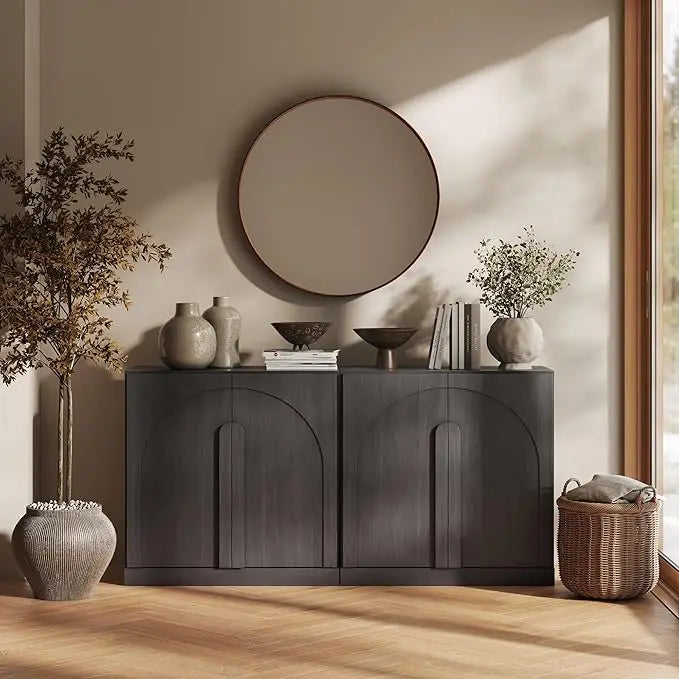 Belleze Modern Arched Sideboard With Glass Door And Storage Shelves