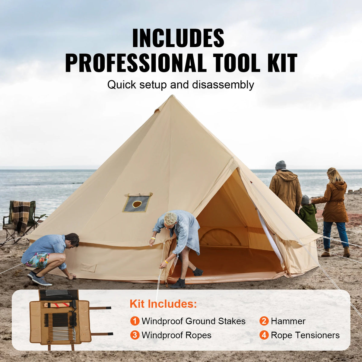 SucceBuy Canvas Bell Tent for Four Season Camping With Stove Jack