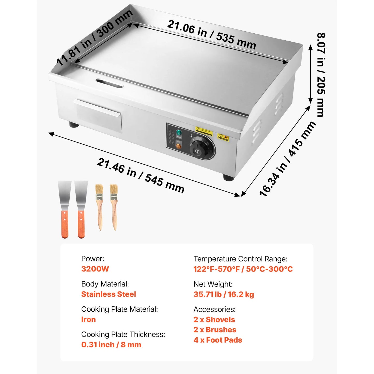 SucceBuy Commercial Electric Griddle With Adjustable Temperature Control