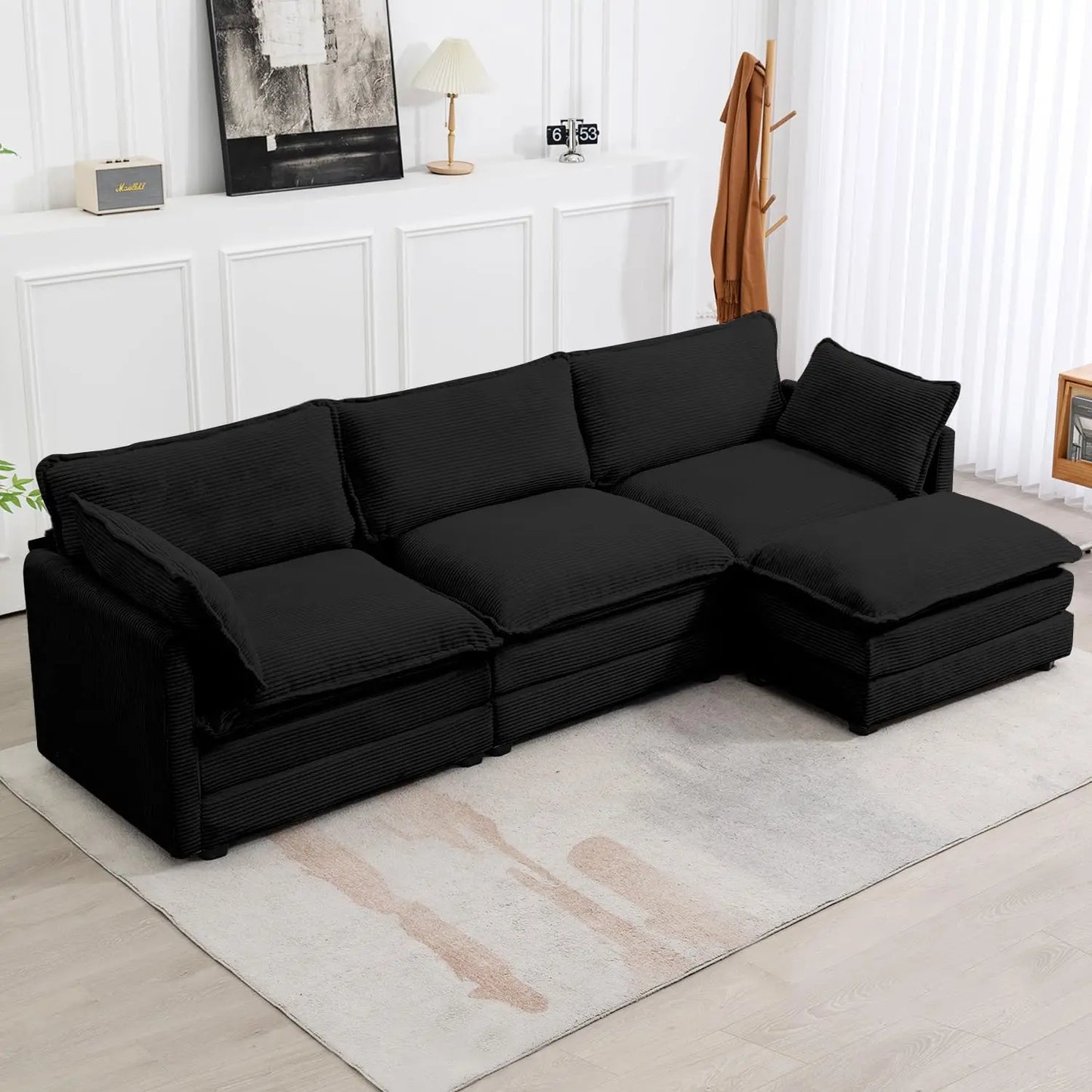Modern Modular Cloud Sectional Sofa With Movable Ottoman