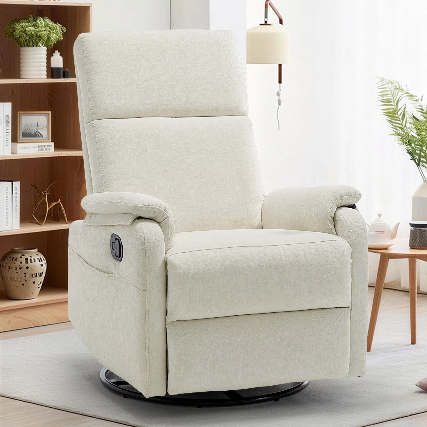 Korser Adult Ergonomic Manual Rocking Recliner Chair, Modern Minimal Fabric Adjustable Armchair with USB and Type-C Charging Ports