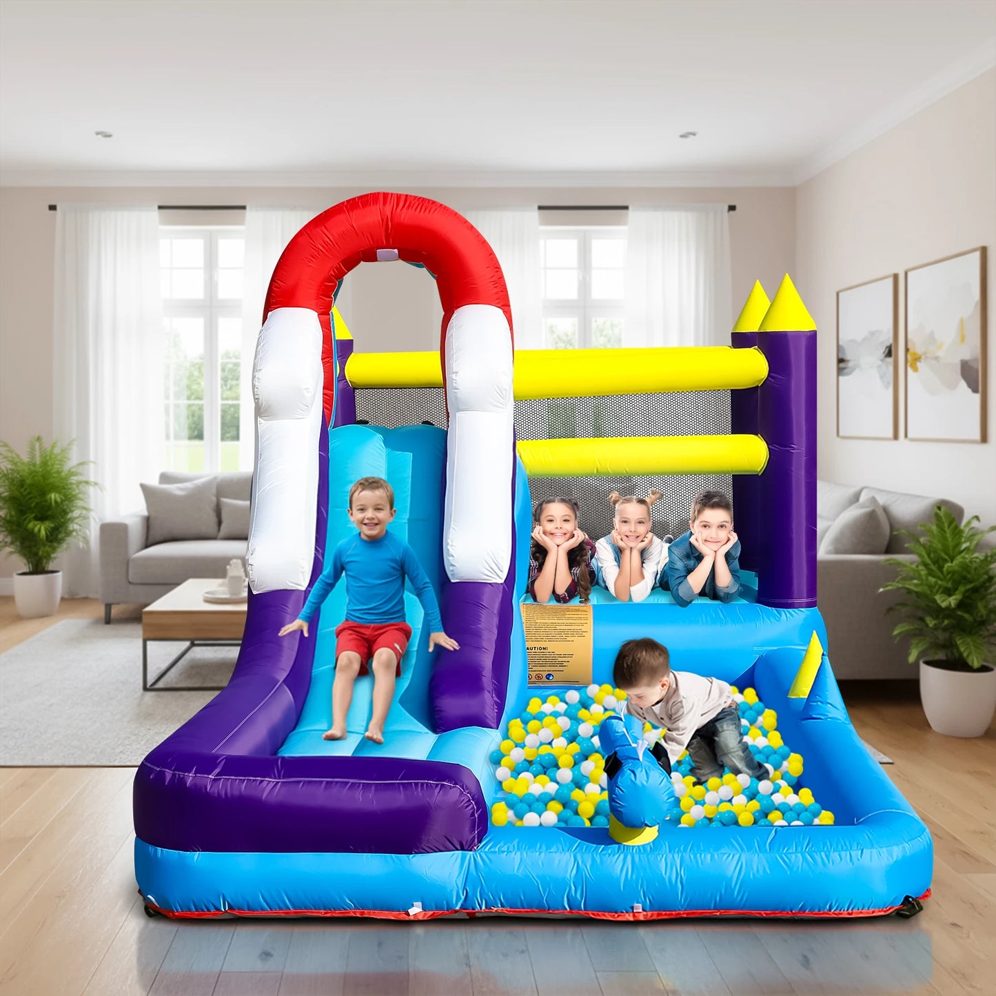New Oxford cloth 16ft  4.9m Inflatable Water Slide Bounce House w/ Splash Pool & 480W Blower for Kids Party