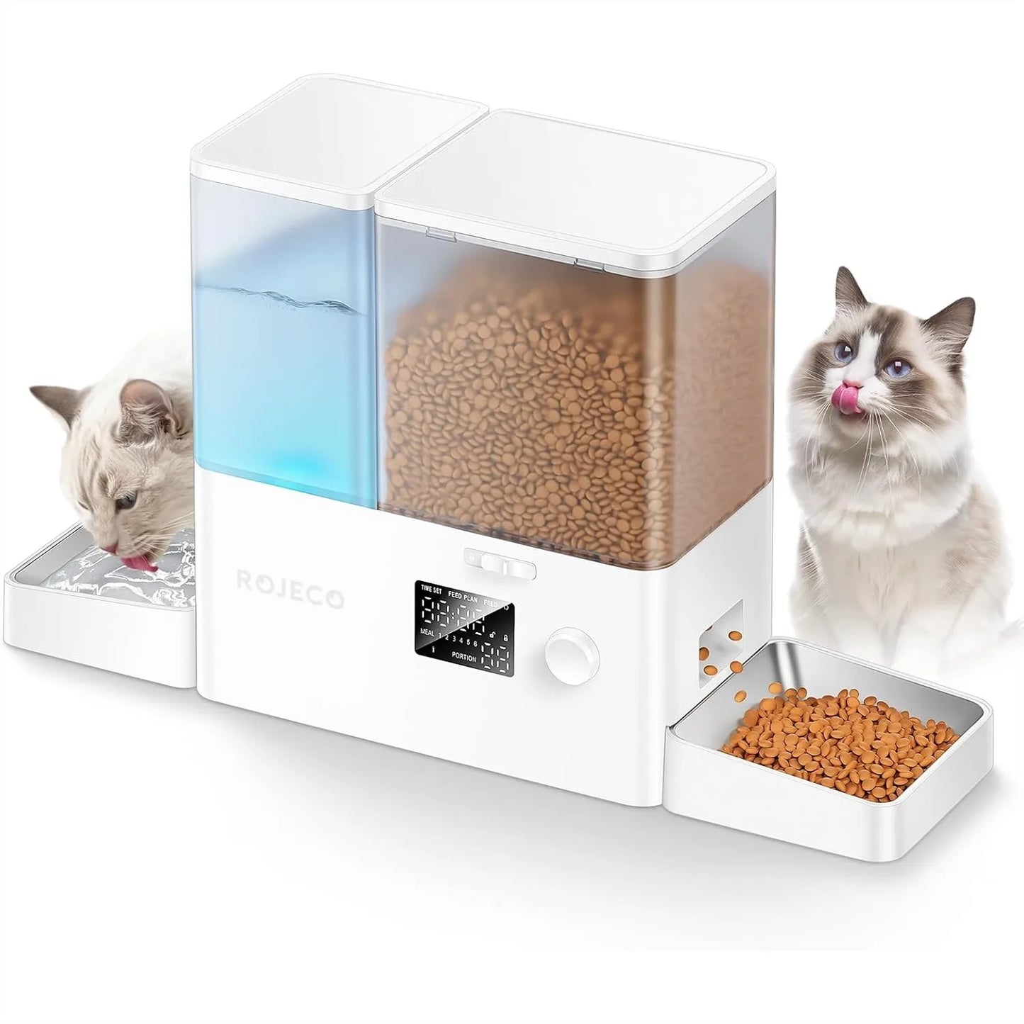 2-in-1 Automatic Cat Feeder and Water Dispenser, 8.5L Large Capacity Stainless Steel Bowls for Cats Small Dogs Puppies