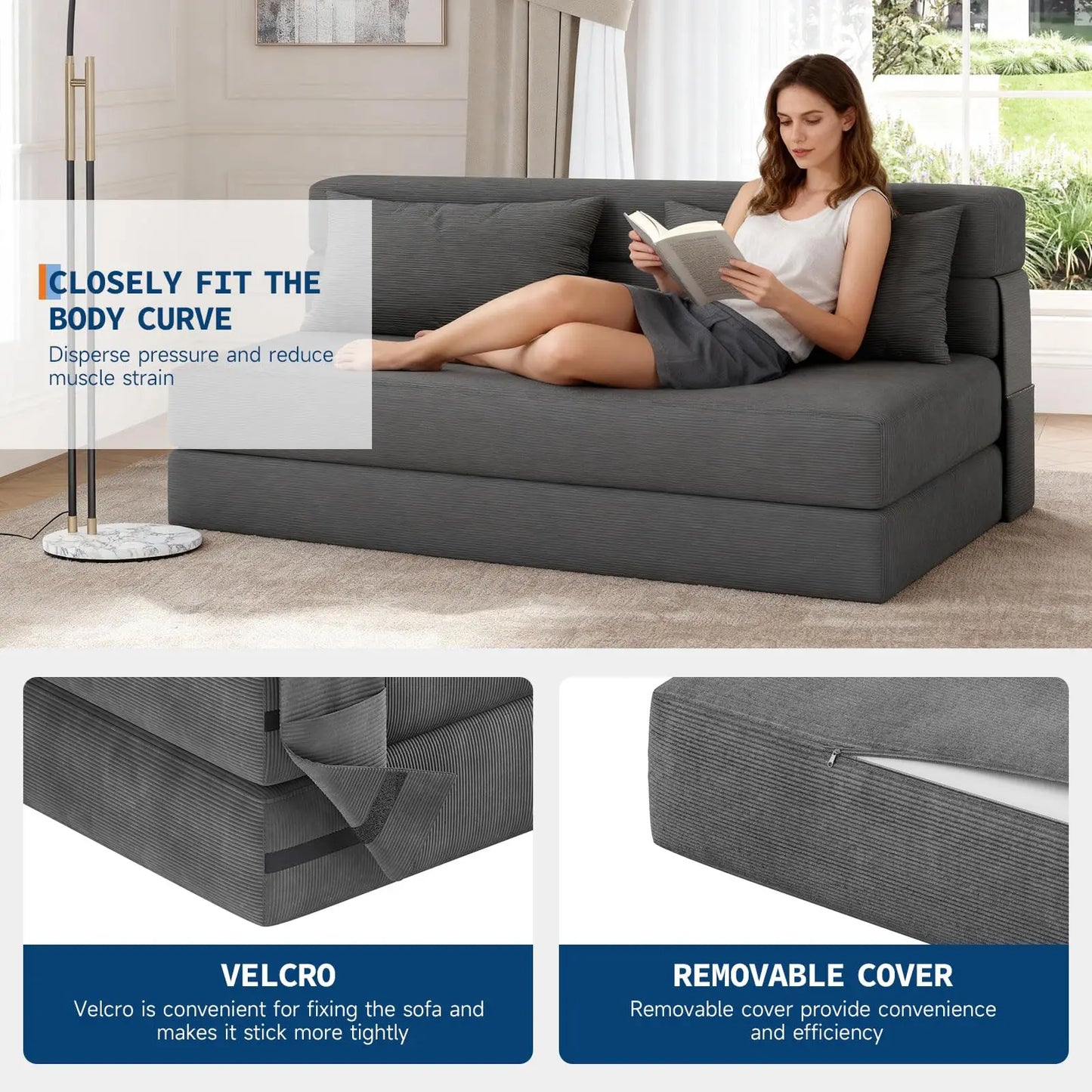 HobbyLane 4-In-1 Folding Sofa Bed With Pillow Space-Saving