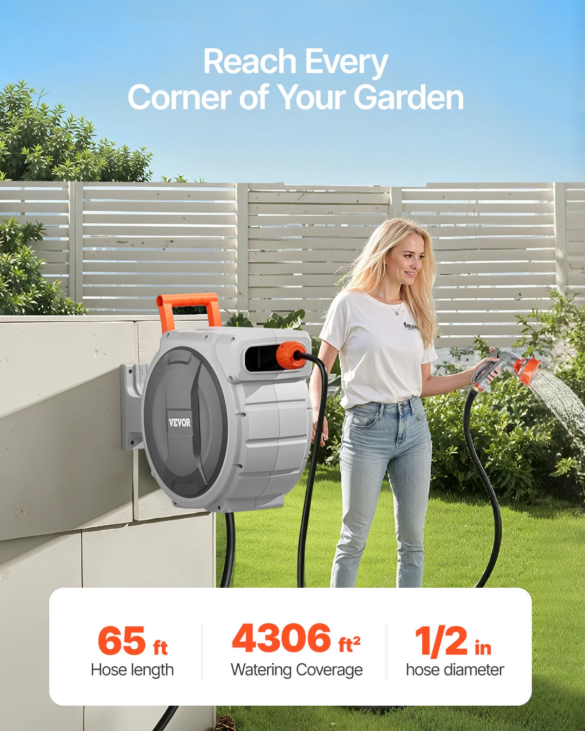 Retractable Wall Mounted Garden Hose Reel With 9 Pattern Nozzle