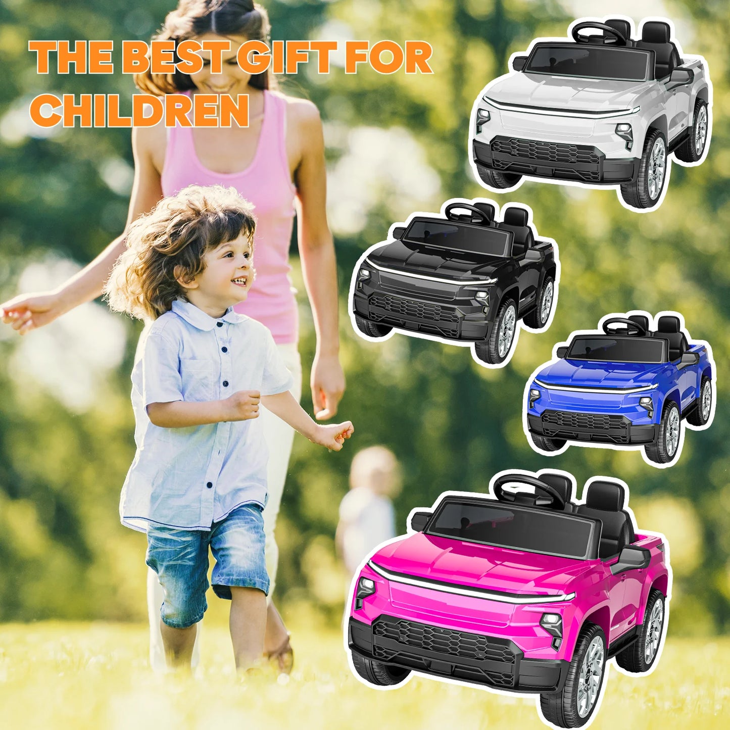 24V Ride-On Toys, Licensed Chevrolet Silverado LT Trail Boss Ride-On Truck, 2-Seater Electric Car for Kids with Remote Control, Safety Belt, Truck Bed Storage, LED Lights & Music