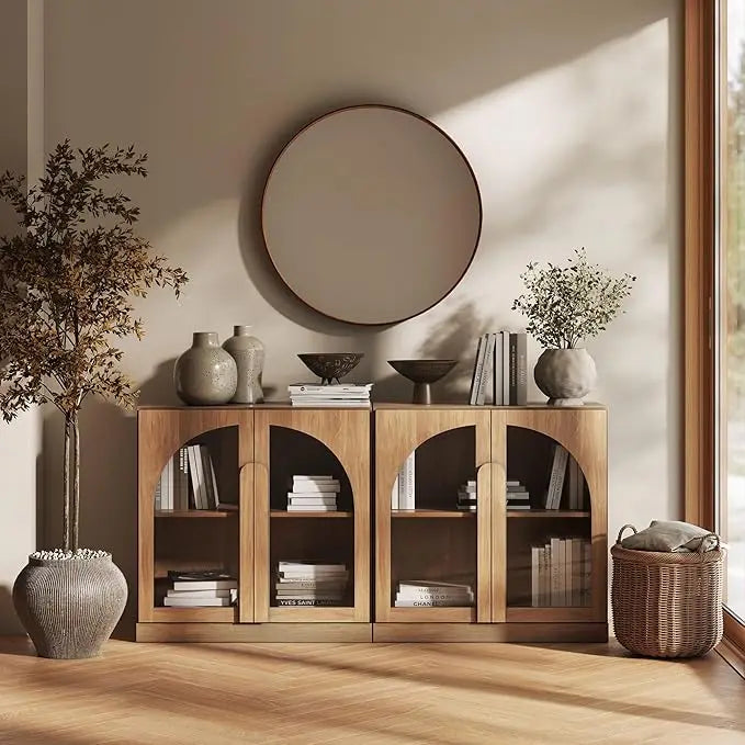 Belleze Modern Arched Sideboard With Glass Door And Storage Shelves