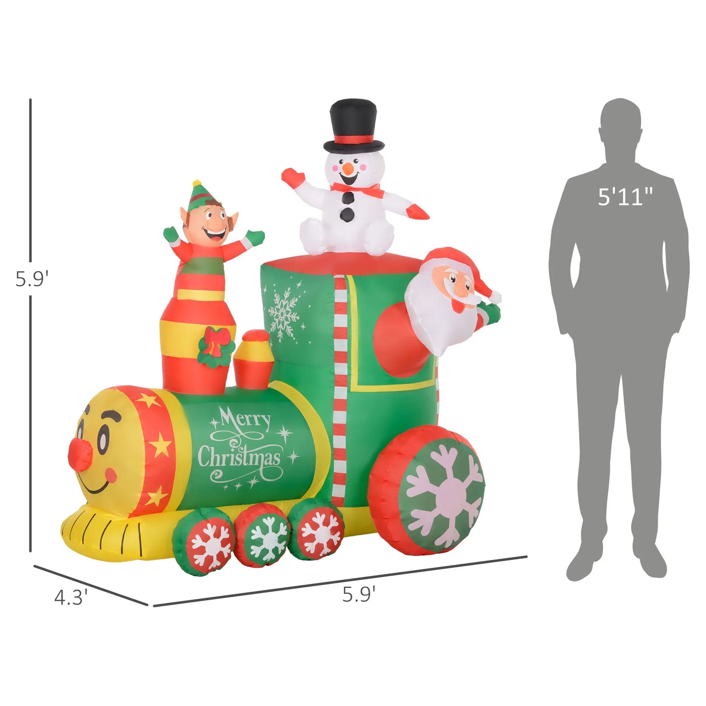 6FT Christmas Inflatables Train, Santa Claus and Snowman Drive Train Blow-Up Outdoor Christmas Decorations with White LED Lights, for Lawn Garden Party