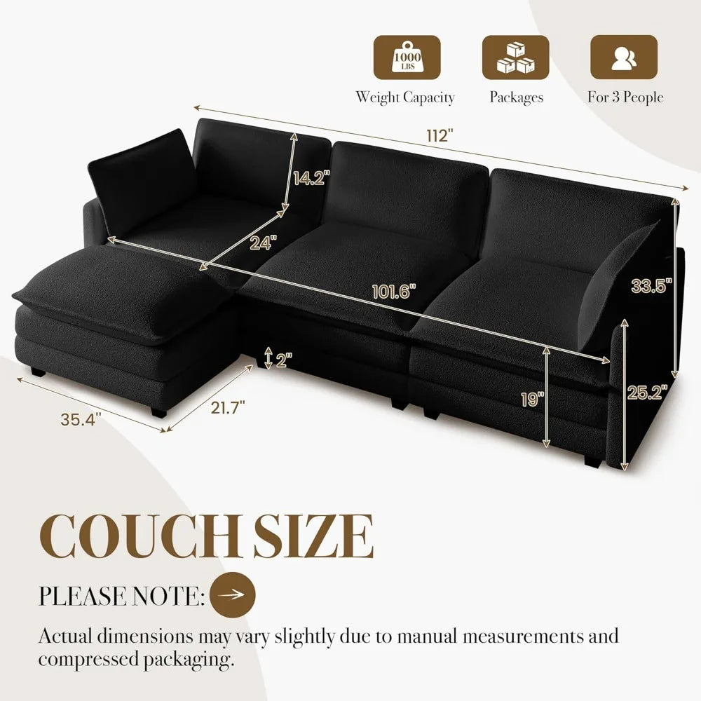 Modern Modular Cloud Sectional Sofa With Movable Ottoman