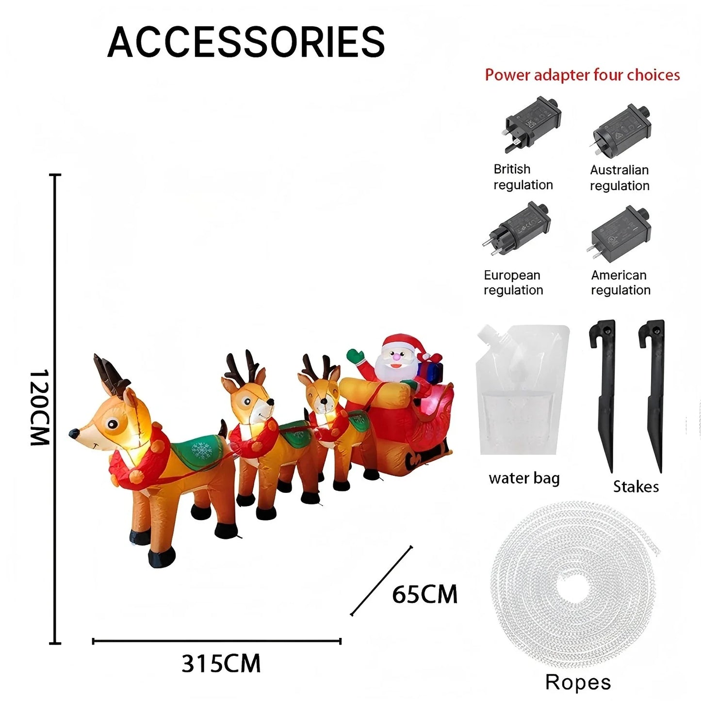 10.17FT Inflatable Santa Claus Toy Sleigh Reindeer Christmas Yard Decoration LED Lit Xmas Supplies Home Ornament Festive Gift