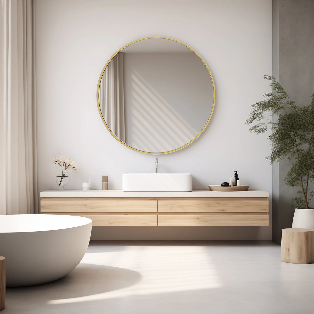 JHK Modern Round Framed Wall Mirror for Bedroom Decor