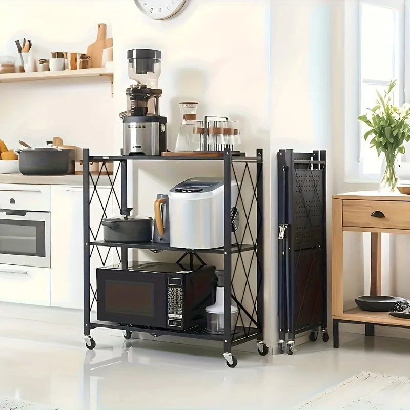 Us3 Layer Foldable Storage Rack With Wheels High Load Capacity