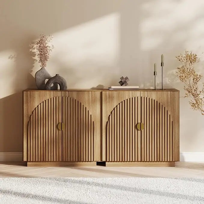 Belleze Modern Arched Sideboard With Glass Door And Storage Shelves