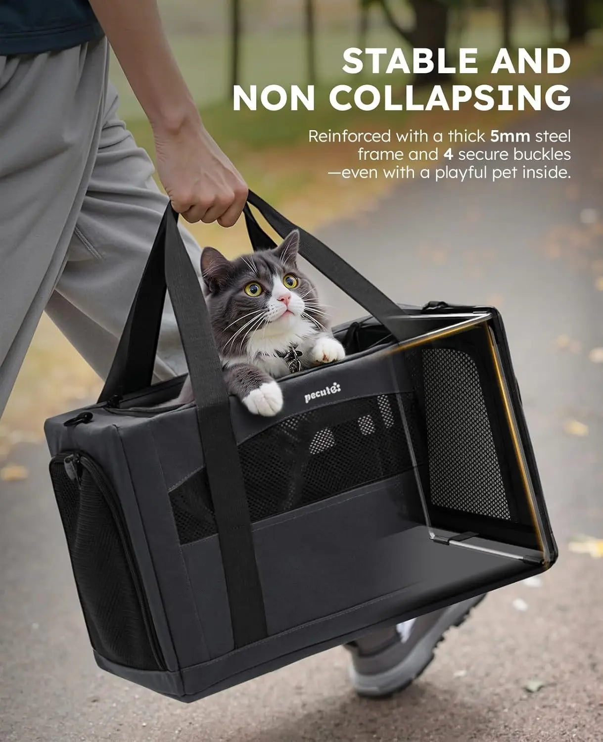 Cat Carrier for Car Travel, Soft-Sided Pet Carrier with Anxiety Relief Partition & Steel Frame, Safe Travel Bag for Cats Up to