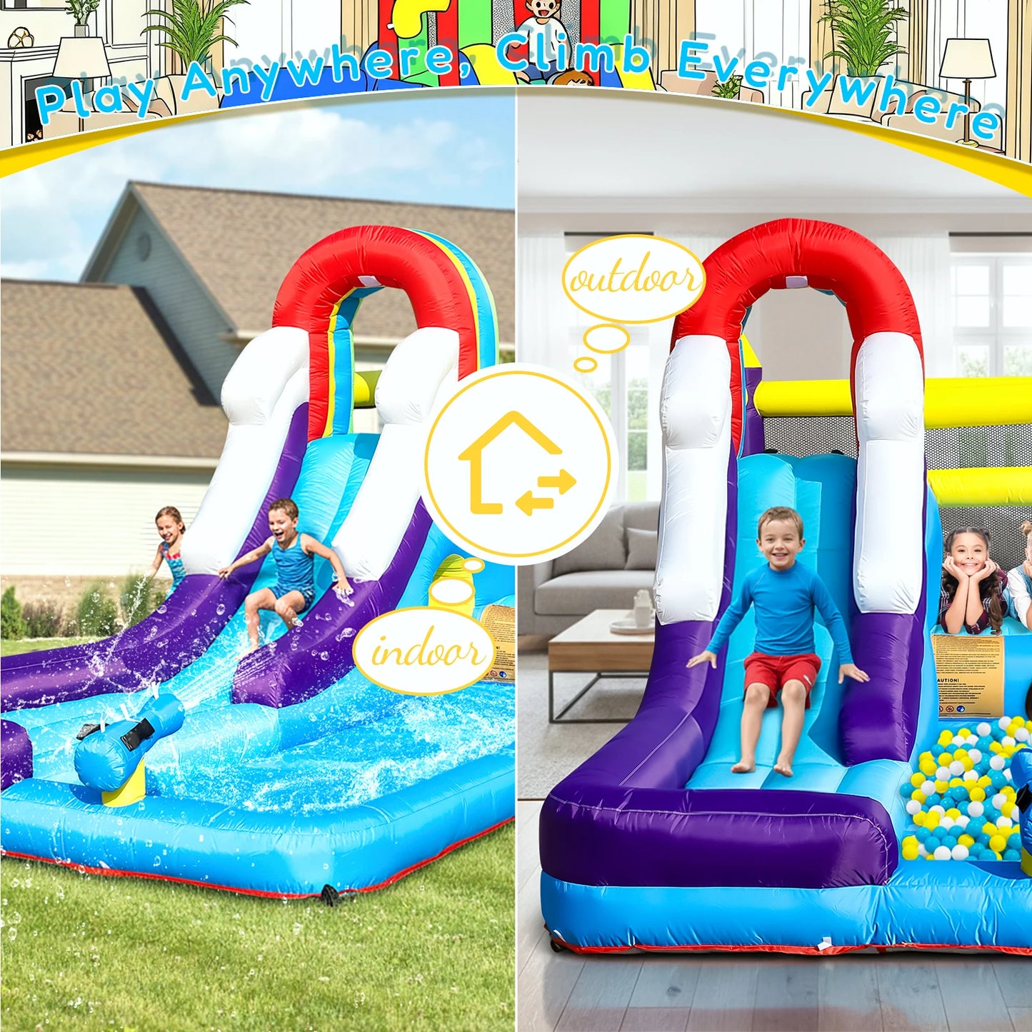 New Oxford cloth 16ft  4.9m Inflatable Water Slide Bounce House w/ Splash Pool & 480W Blower for Kids Party