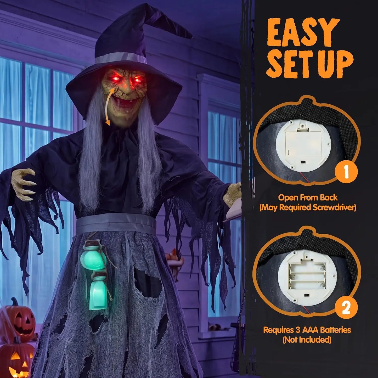 Joyfy Sound Activated Animatronic Witch Halloween Outdoor Decor