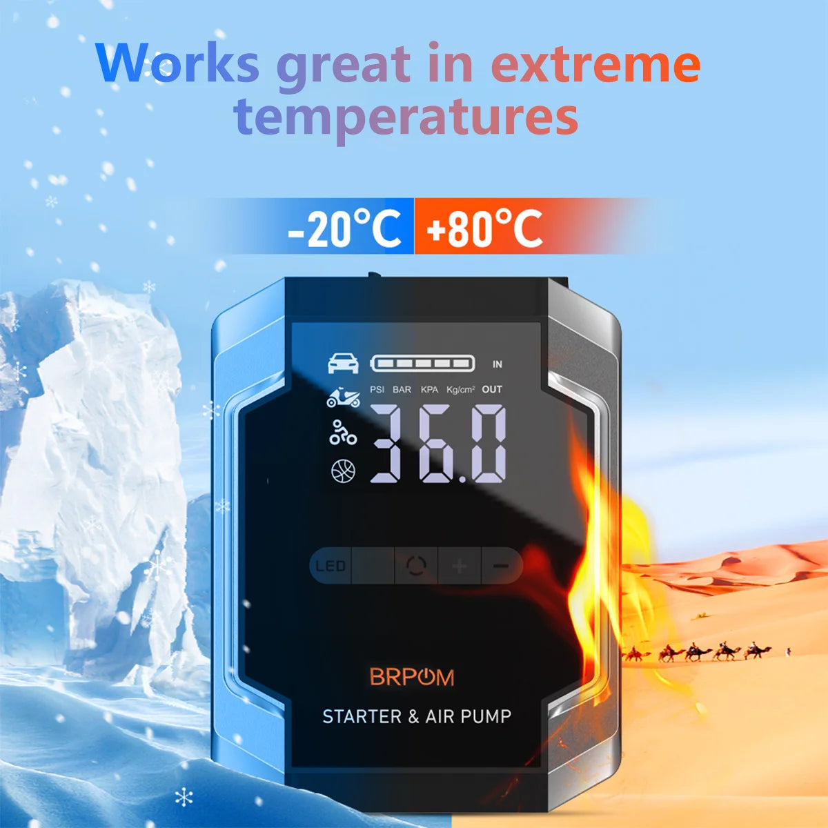BRPOM 8500A Jump Starter 26800mAh With Air Compressor