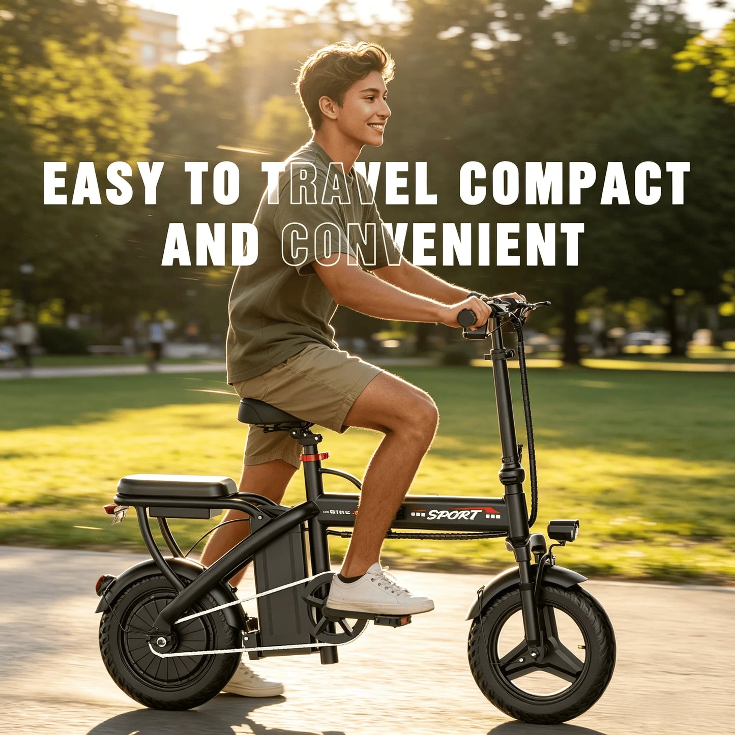 Electric Bike with 48V Battery & Brushless Motor, 15-25 MPH Folding E-Bike for Adults, Lightweight Commuter E-Bike