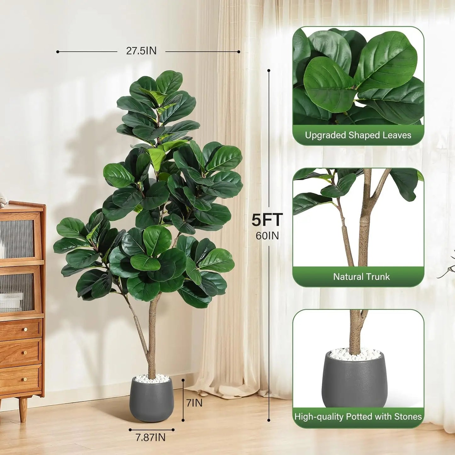 HiMISS Realistic Fiddle Leaf Fig Tree Artificial Planter Home Decor