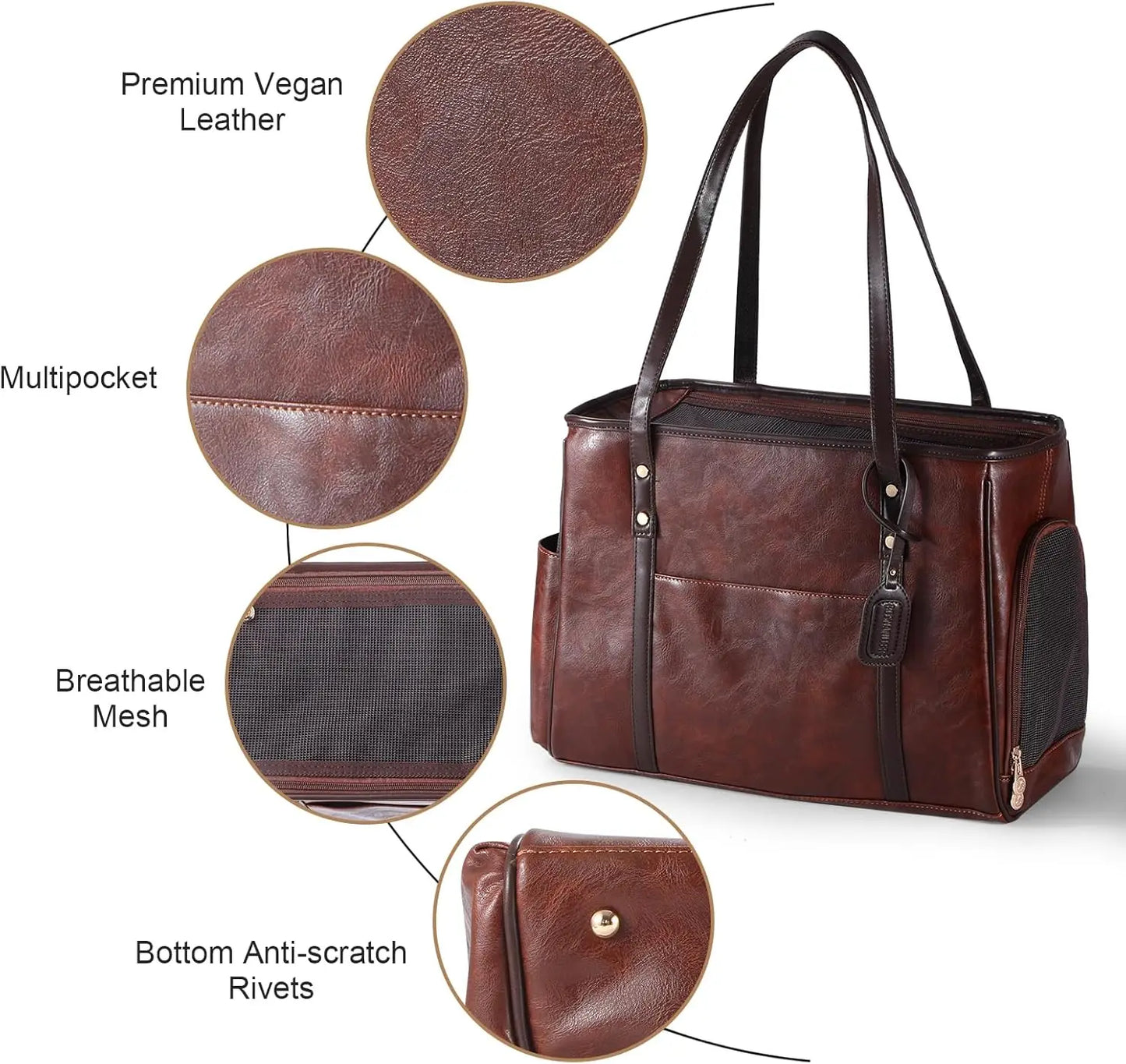 Soft Sided Pet Carrier Tote Bag, Airline Approved Dog Cat Carrier Purse with Pockets Coffee
