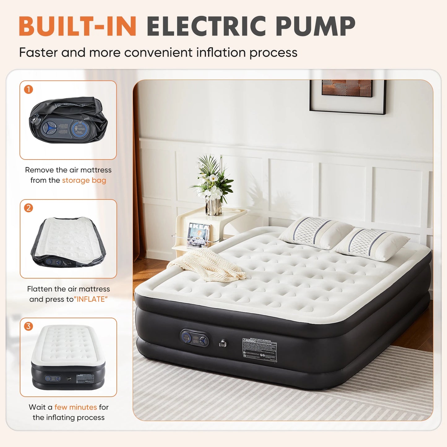 Air Mattress With Built In Pump For Home Camping Non Slip Bottom